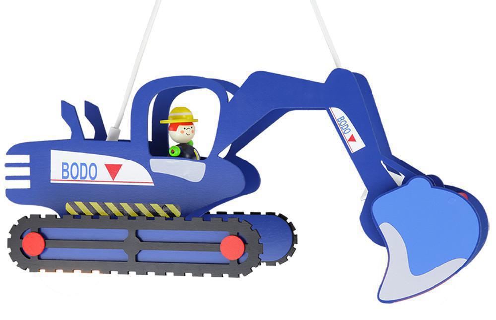 Kinderlampe Bagger blau mit Bodo | Pendelleuchten aus Holz oder Kunststoff
