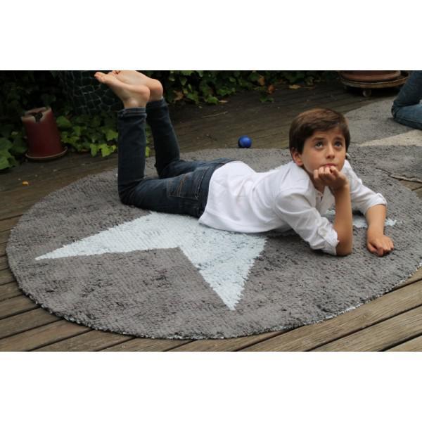 Lorena Canals Kinderteppich Stern Rund Hellblau - Lorena Canals Kinderteppich Stern Rund Grau