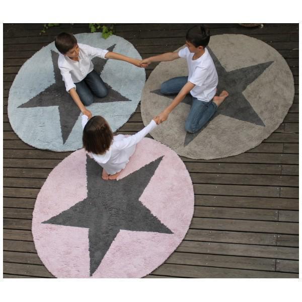 Lorena Canals Kinderteppich Stern Rund Rosa Grau - Lorena Canals Kinderteppich Stern Rund Pink