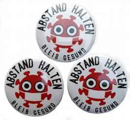Kilala Button Anstecker Set Motiv Coronavirus mit Mundschutz und Text 59mm 3er Set