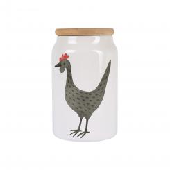Keramikdose Huhn grau – Landhausstil Vorratsdose mit Holzdeckel 