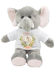personalisierter Elefant Kuscheltier mit Pferdekopf-Motiv für die Einschulung 