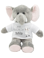 Flauschiger Elefant 'Schulkind' – Personalisiertes Kuscheltier, Glücksbringer und Ideales Geschenk zur Einschulung 
