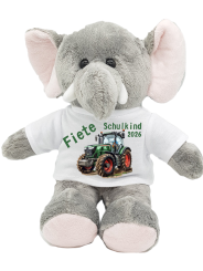 personalisierter Elefant Kuscheltier Traktor dunkelgrün für die Zuckertüte 