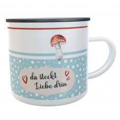 Emaille-Tasse Glückspilz mit Tupfen 