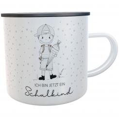 Schulkind-Emaille-Tasse Jungen Tupfen 