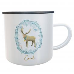 Emaillebecher Tasse Weihnachts-Elch Schweden mit Name 
