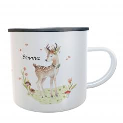 Emaille-Tasse Rehkitz nostalgie Aquarell 