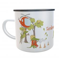 Emaille-Tasse Feuerwehr Hubschrauber mit Namen 