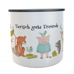 Emaille-Tasse Tiere Tierisch gute Freunde mit Namen 