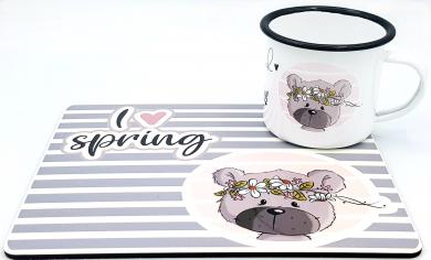 Tischset mit Blechtasse Frühlingsbär mit Namen im Emaille-Look emma❤pünktchen Metall mit Emaille Look 