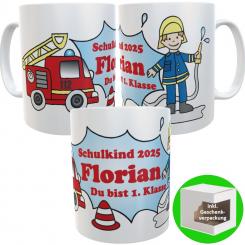 Tasse Schulkind 2025 Feuerwehr zur Einschulung Mädchen Jungen 