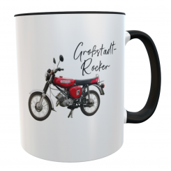 Tasse Moped Simson - Großstadt-Rocker - rot mit Namen 