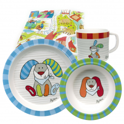 Sigikid Melamin Geschirr-Set Hase Ringeldingel Taufgeschenk 3-teilig 