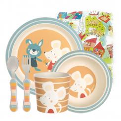 Sigikid Melamin Geschirr-Set Maus/Hase 4-teilig taubenblau 