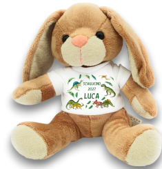 personalisierter Hase Kuscheltier für die Zuckertüte Dino 