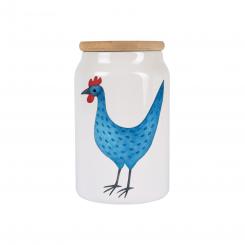 Keramikdose Huhn blau – Landhausstil Vorratsdose mit Holzdeckel 