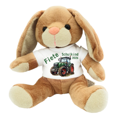 Personalisiertes Hase Kuscheltier mit Name & Jahr 2026 – Schulkind Traktor Stofftier 19 cm 