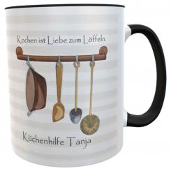 Personalisierte Kaffeetasse Küchenhilfe – Kochen ist Liebe zum Löffeln – Geschenk für Köchinnen & Hobbyköche – Teebecher 