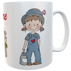 Kindertasse Bauernhof girl emmapünktchen mit Wunschname, inkl. Geschenkverpackung 