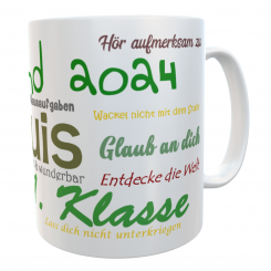 Namens-Tasse Schulkind Sonne grün zur Einschulung 