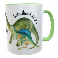 Tasse Schulkind 2024 T-Rex grün zur Einschulung Jungen 
