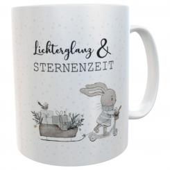 Personalisierte Kindertasse mit Namen Schneehase Lichterglanz & Sternenzeit Weihnachts-Tasse 