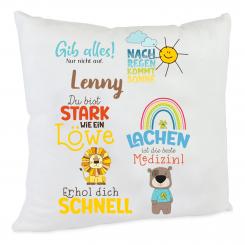 Personalisiertes Gute-Besserung-Kissen mit Namen – Trostkissen Löwe/Bär 