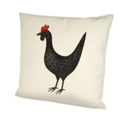 Dekokissen schwarzes Huhn 40x40 cm – Moderne Bauernhof-Deko in Leinenoptik 