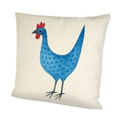 Dekokissen Huhn blau 40x40 cm – Landhausstil in Leinenoptik mit Reißverschluss 