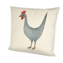 Dekokissen Huhn 40x40 cm – Nostalgie Landhausstil – Leinenoptik mit Reißverschluss 
