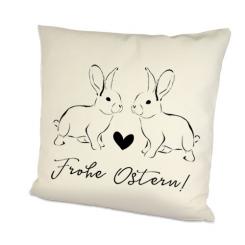 Kissenbezug Hasen/Herz Osterdeko Spruch Frohe Ostern! 