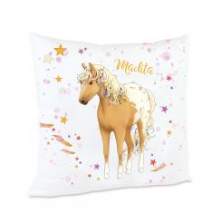Kissen Pferde-Motiv beige mit Namen 