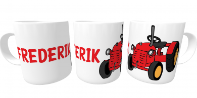 Namenstasse Traktor klein personalisierte Kindertasse rot 