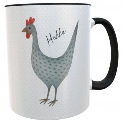 Personalisierte Huhn-Tasse 330 ml – Keramiktasse Landhausstil mit Wunschname – 