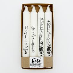 Stabkerzen 4-er Set mit Weihnachtssprüchen 