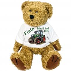personalisierter Bär Kuscheltier Traktor Geschenk Einschulung 