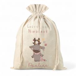 Nikolaussack mit Wunschname Nachhaltiger Geschenkbeutel Elch 