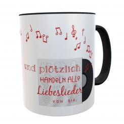 Kaffeetasse Geschenk zum Valentinstag Liebeslied schwarz 