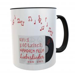 Kaffeetasse Geschenk zum Valentinstag Liebeslied schwarz 