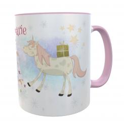 personalisierte Weihnachts-Einhorn-Tasse rosa 