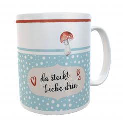 Tasse Glückspilz mit Tupfen Spruch da steckt Liebe drin 
