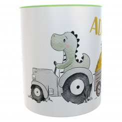 Kindertasse Traktor Dino grün Dorfkindmomente mit Namen 