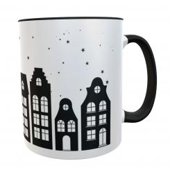 Kaffeetasse Häuser mit Sternen schwarz 