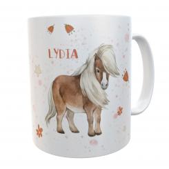 Tasse Pony mit Namen weiß 