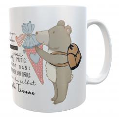 Tasse Schulkind Bär 2026 mit Mutmachsprüchen zur Einschulung Mädchen 
