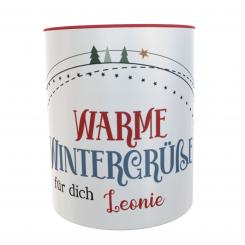 personalisierter Kaffeetasse Wintergrüße rot 