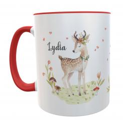 Tasse Reh mit Herzen Rot 