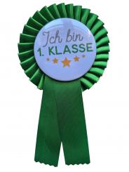 Siegerschleife Einschulung Ich bin 1. Klasse – Ansteckbutton 59mm aus Metall – Schleife aus Stoff – für Schultüte/Zuckertüte 