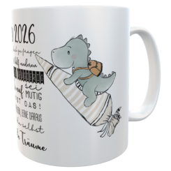 Tasse Schulkind 2026 Dino mit Mutmachsprüchen zur Einschulung Jungen 